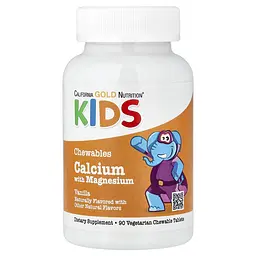 Кальцій та Магній для дітей California Gold Nutrition Chewable Calcium with Magnesium For Children смак торта 90 жувальних таблеток