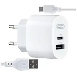 Зарядний пристрій XO L97 (1Type-C/1USB/2.4A) + USB - MicroUSB White (XO-L97-MC)