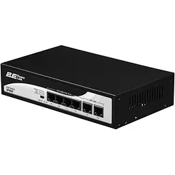 Комутатор PowerLink SP402F 6xFE (4xPoE, 2xUplink), 55Вт, Некерований 2E teh0018107