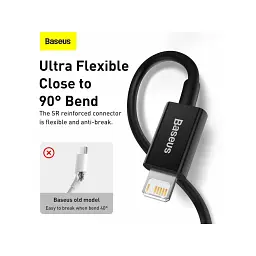 Дата кабель USB 2.0 AM to Lightning 1.0m 2.4A Superior Series Black Baseus (CALYS-A01) - мініатюра 9