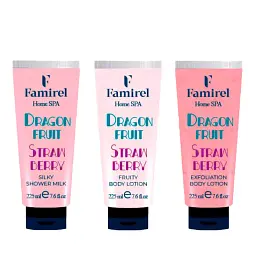 Набір для душу Famirel Home Spa "Dragon Fruit & Strawberry" для оновлення і гладкості шкіри (086219, 086264, 086004)