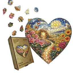 Дерев'яний фігурний пазл puzzlean Серце квітучого саду, А3, Дерев'яна коробка 200 елементів