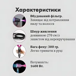 Фен для волосся Super Hair Dryer, 1600 Вт, з турборежимом та іонізацією - мініатюра 8