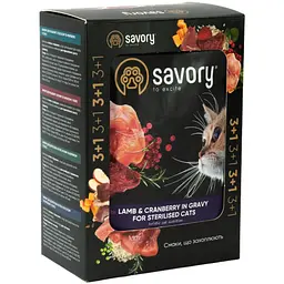 Набір вологих кормів Savory 3+1 для стерилізованих котів, ягня з журавлиною у соусі 340 г (4 шт. х 85 г) - мініатюра 2