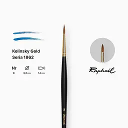 Пензель колонок круглий Raphael Kolinsky Gold, №8, професійний, довга ручка - мініатюра 2