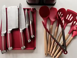 Набір ножів та кухонне начиння лопатки для кухні 17 в 1 дошка для нарізки на потрійній підставці, ножиці з напилком для заточування Zepline ZP-046 - мініатюра 4