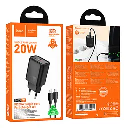 МЗП Hoco N60 Gentle PD20W (1USB-C) + кабель Type-C to Type-C Black - мініатюра 6