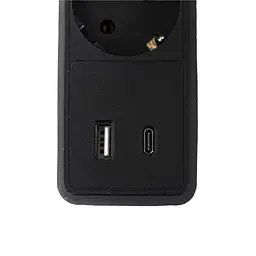 Мережевий фільтр GTL EU05FK, 5 розеток, 3 м, Black, 1xType-C / 1xUSB (2.1A), 10А, до 2.3 кВт, виключатель, заземление, 3x0.75 мм² (GTL-XH-EU05FK-3B) - мініатюра 2
