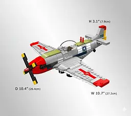 Конструктор літак Mould King винищувач Другої світової війни P-51D Mustang Fighter авіація 396 деталей - мініатюра 3