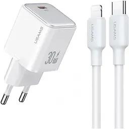 МЗП Usams US-CC186 PD30W (1USB-C) + кабель Type-C to Lightning White