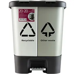 Відро для сміття з кришкою сортувальне МVM, 20+20 л, сіре (BIN-05 (20+20L) LIGHT GRAY/GRAY)