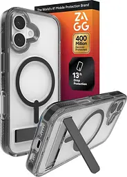 Чохол протиударний з підставкою ZAGG Gear4 Crystal Palace MagSafe для iPhone 16 Прозорий + Black