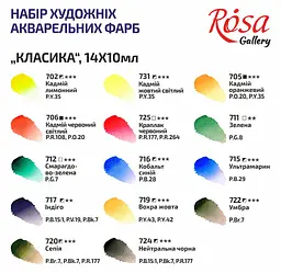 Набір акварельних фарб Classic дерев'яний пенал 14 кол. х 10 мл туба ROSA Gallery (4823098514008) - мініатюра 4