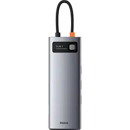 Концентратор Baseus USB3.1 Type-C to USB C(PD)100W/HDMI 4K 30Hz/VGA/USB3.2/RJ45/SD+TF,9in1 Grey (CAHUB-CU0G) - мініатюра 2