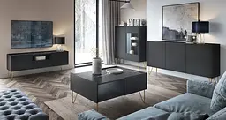 Тумба під телевізор Perfect Home Гармони / Harmony 1-дверна з 2 шухлядами і золотими ніжками RTV144 Чорний/чорний мармур роял (PFH-091179) - мініатюра 6