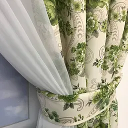 Коротка фіранка з атласу та шифону із зеленими квітами на тасьмі 1,8м на 4м ALBO pbe0052790 - мініатюра 5