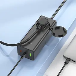 Мережевий зарядний пристрій подовжувач Hoco NS4 USB/2 Type-C PD 65W чорний - мініатюра 7