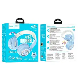 Бездротові навушники Hoco W50 Cute fun BT headphones, BT5.3, AUX, TF, 400mAh, 12h, blue - мініатюра 3