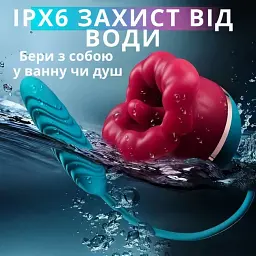 Вібратор та вакуумний стимулятор для клітора I’MCUM Dream Mouth з вібрацією, смоктанням та поштовхами Червоно-зелений (IM-KST234) - мініатюра 8