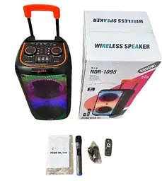Колонка портативна акумуляторна Bluetooth 8"х2 потужність 100Вт з мікрофоном радіо пульт та світломузикою UKC NDR-1095 - мініатюра 6