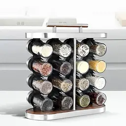 Набір для спецій 16 ємностей Stainless steel and wood / Карусель для спецій / Органайзер для зберігання спецій - мініатюра 2