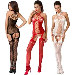 Бодістокінг Passion BS056 Red, комбінезон, імітація панчох - мініатюра 3
