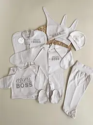 Комплект одягу для новонародженого хлопчика 7 предметів + європелюшка Mini Boss розмір 56 см Lari Сірий
