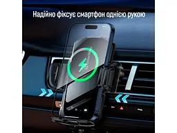 Автомобільний тримач для смартфона ColorWay FlameGrip Wireless Charger 15W Black (CW-CHAW070Q-BK) - мініатюра 6