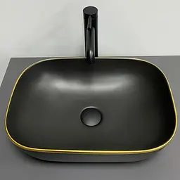 Умивальник VBI Ravenna black matt gold edge накладний VBI-011228, Золотий - мініатюра 2