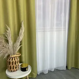 Льняні штори блекаут оливкового кольору на тасьмі 2шт. 150х270 ALBO pbe0052542 - мініатюра 6