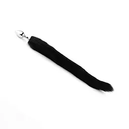 Анальна пробка Fox Tail Black XL — срібляста - мініатюра 4