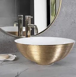 Умивальник Rea Stella brushed gold white накладний REA-U9087, Золотий - мініатюра 2