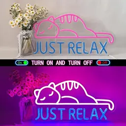 Неонова вивіска Cat Led Neon Sign Just Relax Words Рожева синя світлодіодна вивіска Cat-рожевий синій - мініатюра 4