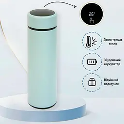 Смарт термос із термометром блакитний 500 мл розумний термос із датчиком температури з нержавіючої сталі - мініатюра 2