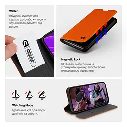 Чехол-книжка для Apple iPhone 17 Pro Max, OneFold Case, оранжевый, из экокожи (PU) и TPU, с магнитом, с подставкой и отделением для карт, трансформируется в подставку, противоударный, защита всего корпуса, ArmorStandart (ARM88740) - мініатюра 4