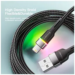 Дата кабель USB 2.0 AM to Lightning 2.0m 2.4A LED black Essager (EXCL-XCDA01) - мініатюра 3