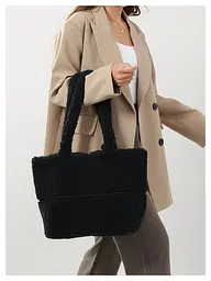 Сумка жіноча плюшева Italian Bags Pelage 42х16х30 Чорний (id_1288) - мініатюра 3