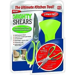 Багатофункціональні кухонні ножиці 10в1 Mighty Shears з чохлом і магнітом Сірий / Зелений - мініатюра 9