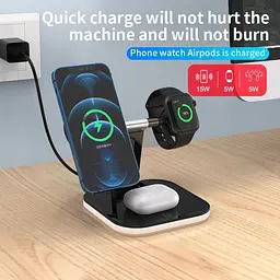 Бездротова зарядна підставка 3-in-1 LED Magnetic wireless charger JYD-WC101 чорна - мініатюра 4