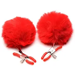 Затискачі на соски Charmed Pom Pom Nipple Clamps RED, червоний