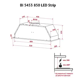 Витяжка повновбудована PERFELLI BI 5453 I 850 LED Strip - мініатюра 12