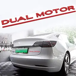Емблема напис DUAL MOTOR для Tesla Червона Червона лінія Пластик на скотчі (Завод) - мініатюра 2