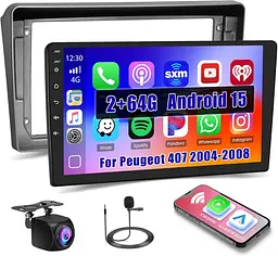 Автомагнітола Android 15 2/64GB 9" для Peugeot 407 з CarPlay