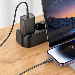 МЗП Hoco N62 Gentle PD30W (1USB-C) + кабель Type-C to Type-C Black - мініатюра 3