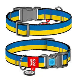 Нашийник для собак нейлоновий Waudog Nylon з QR-паспортом "Colors of freedom" пластиковий фастекс M Ш 20 мм Д 28-40
