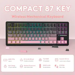 Клавіатура Attack Shark M87 Pro V2 RGB Linear White Jade Switch Wireless (AS-6972792470467-B) Gradient Pink (G-000003997) - мініатюра 6