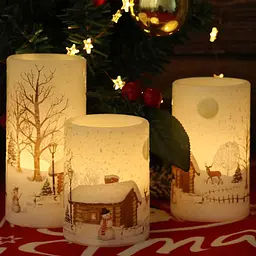 Безпламні мерехтливі свічки Eldnacele Snowman Christmas Deco з автоматичним таймером щоденного циклу, білі світлодіодні - мініатюра 6