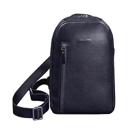 Темно-синій шкіряний чоловічий рюкзак на одне плече Chest Bag - мініатюра 7