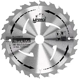Диск пиляльний по дереву 165х20 мм 24T Makita M-Force A-89632