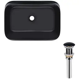 Комплект Qtap Scorpio: Раковина накладна прямокутна 550х390х120 мм Matt Black + Донний клапан PU03 (QT14112243MBN47298)